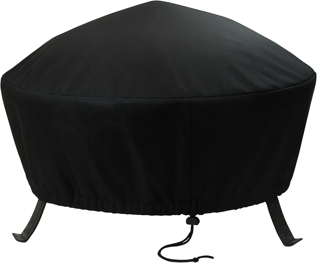 Sunnydaze Round Outdoor Fire Pit Cover - Heavy-Duty 300D Polyester and PVC with Drawstring Closure - Black - 58-Inch
