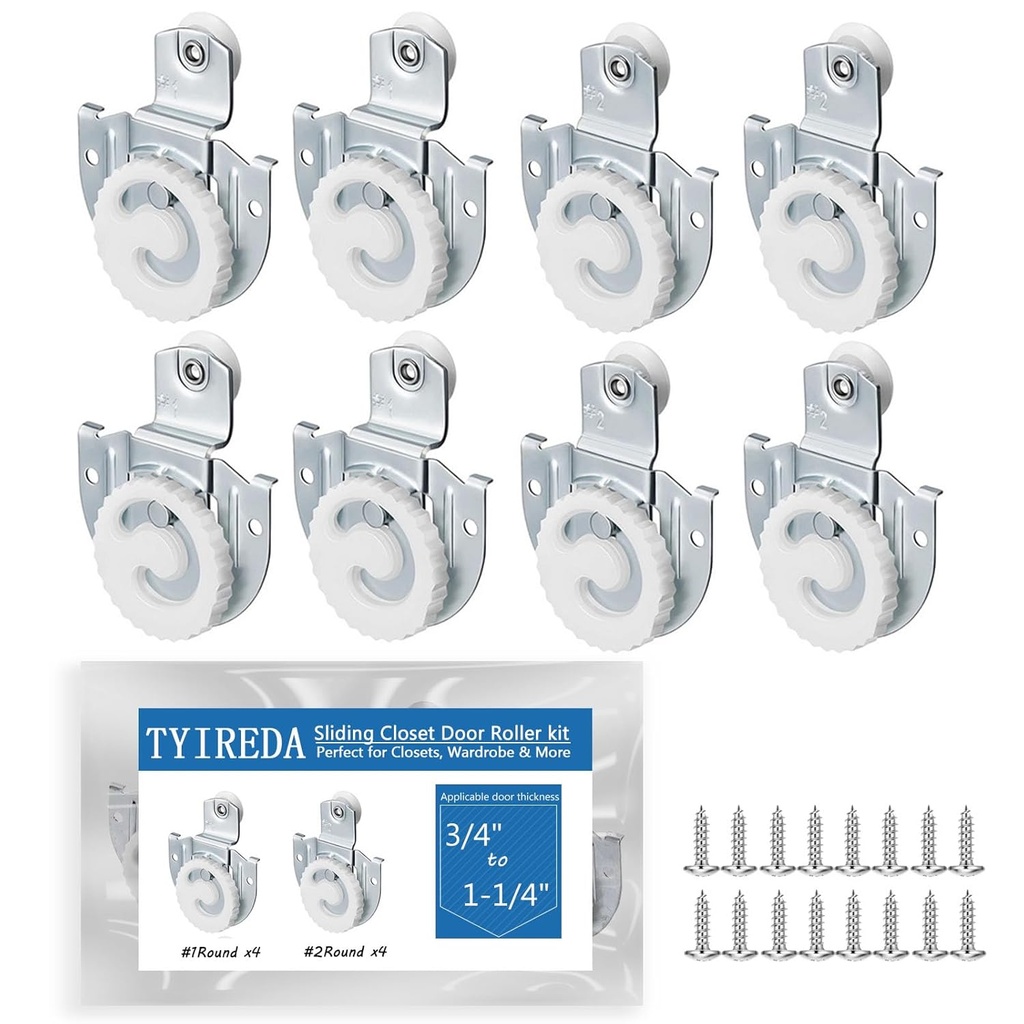 8 Pcs Sliding Closet Door Hardware Closet Sliding Door Wardrobe Cabinet Door Hangers Knob Adjustable Hooks with 16 Screws Closet Door Rollers