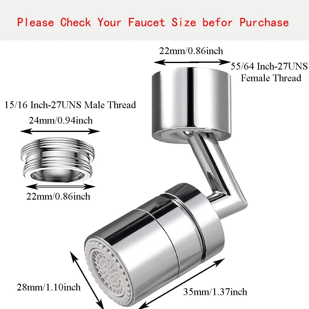 720 Degree Swivel Kitchen Sink Faucet Aerator, Dual Function Filter Faucet Head, 720 Rotating Faucet Extender for Bathroom, Flexible Faucet Sprayer Attachment