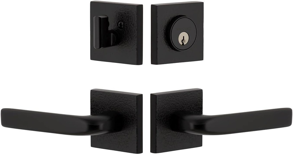 Viaggio QADMLTBLL_Combo_238_LH Motivo Left Handed Solid Brass Single Cylinder Keyed Entry Door Lever Set and Deadbolt Combo Pack - 2-3/8" Backset - Satin Black