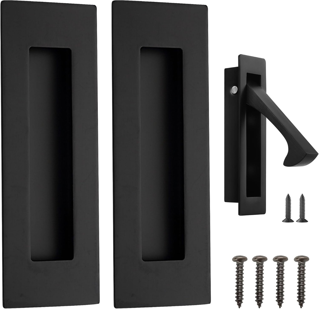 Malimali Pocket Door Pull and Edge Pull Set, Stainless Steel Pocket Door Hardware Recessed Pocket Door Handle Flush Finger Pulls Rectangular Barn Door Handle (Matte Black, 3 Pack)
