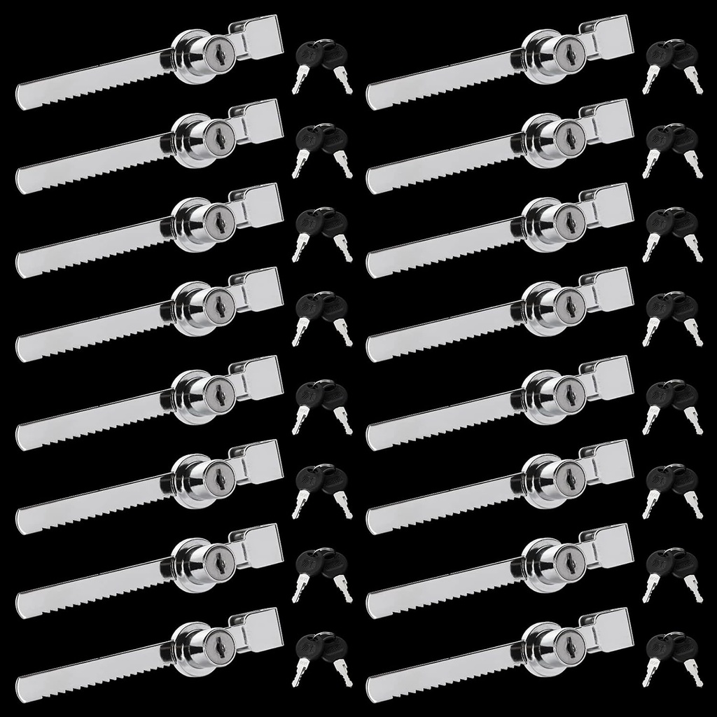 16 Pack Sliding Glass Door Ratchet Lock With Alike Keys, Drawer Display Case Cabinet Showcase Security Glass Case (Keyed Alike)