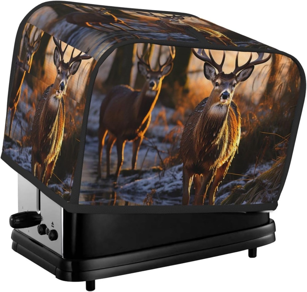 2 Slice Toaster Covers Quilted Bread Maker Cover Small Appliance Cover With Handle Deers Picture Toasters Dust Cover For Home Table Kitchen Decor