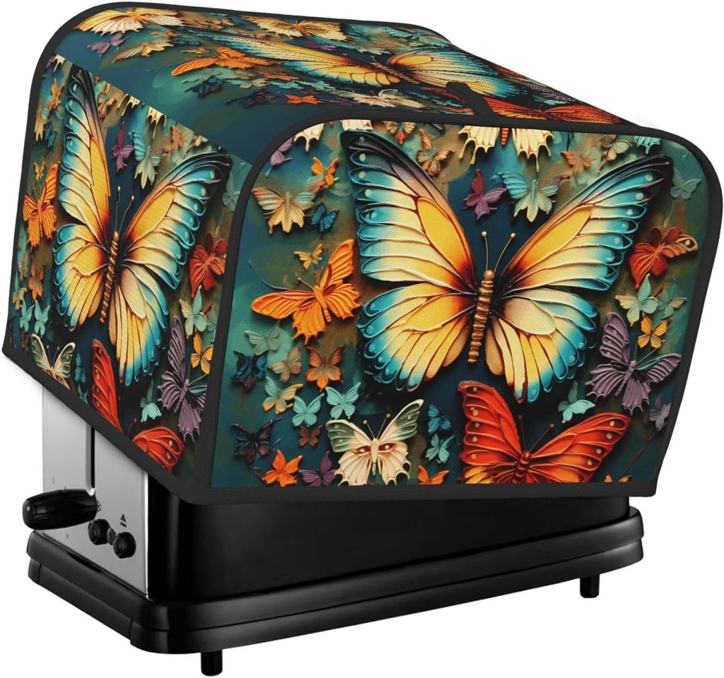 4 Slice Toaster Cover with Pocket Universal Size Toasters Dusts Covers Colorful Butterfly Embroidery Paintings Bread Machine Cover & Protection Bread Machine Protector Small Kitchen Appliance Covers