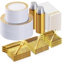 700PCS Gold Plastic Dinnerware Set for 100 Guests, Disposable Plates for Party, Include 100 Gold Dinner Plates, 100 Dessert Plates, 100 Set Silverware, 100 Cups, 100 Napkins