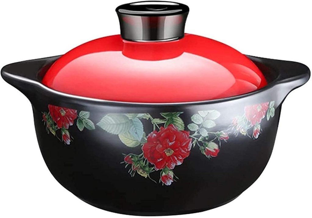 Casserole Dish Soup Casserole Round Ceramic Casserole With Lid,Printed Covered Casserole Dish,Delicious Slow Cooker,Heatresistant Stew Pot,Notstick Stockpot,Soup Pot,Clay Pot (Size : 1.6L)