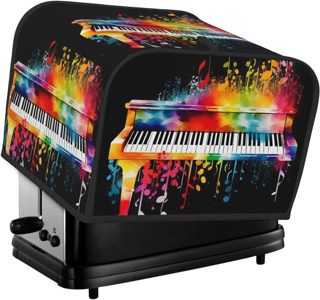 4 Slice Toaster Cover with Pocket Universal Size Toasters Dusts Covers Colorful Piano Keyboard Music Note Bread Machine Cover & Protection Bread Machine Protector Small Kitchen Appliance Covers