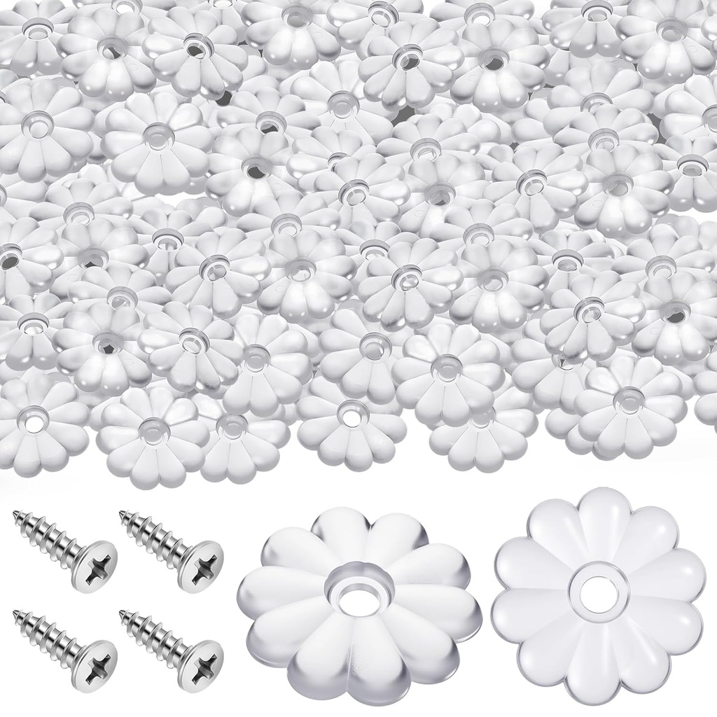 100 Pack Rosette Washers with Screws, Mobile Home/Rv Ceiling White Rosette Buttons, Diameter 1-1/8 Inch Decorative Washers (Clear)