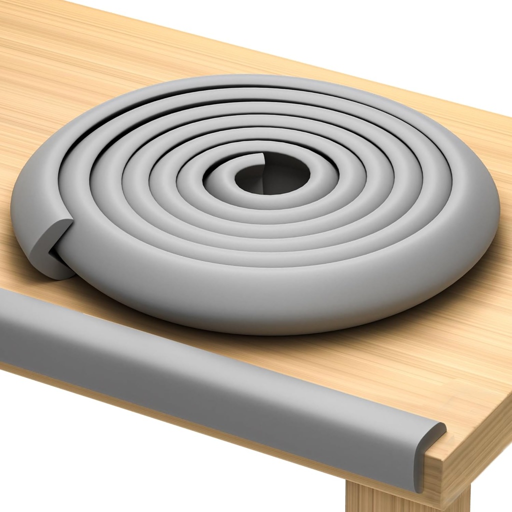 Premium 12ft Edge Protector for Baby, Odorless & Waterproof Edge Protector with 3M Adhesive Tape, Non-Toxic to Baby Proof Corners and Edges, Wall Corner Protector & Desk Edge Cushion Gray