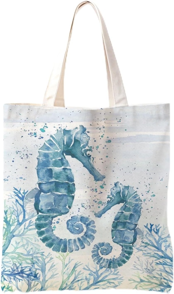 Beach Tote Bags for Women, Seahorse Canvas Tote Bag, Beach Lover Gifts Tote Bag, Reusable Grocery Bags Shopping Bags