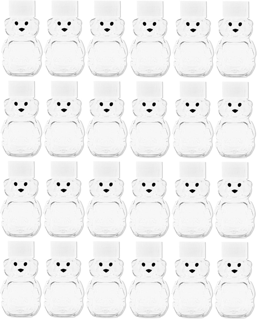 2 Ounce Honey Bears with Sealable White Screw Top Lid - 24 Pack (2 oz. Bear, 24pk, White)