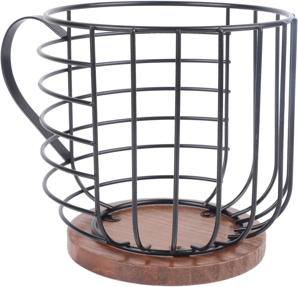 Aramox Robust Coffee Capsule Storage Basket Black Iron and Pine Coffee Pod Holder for Coffee Bar Counter, Charming Storage Rack