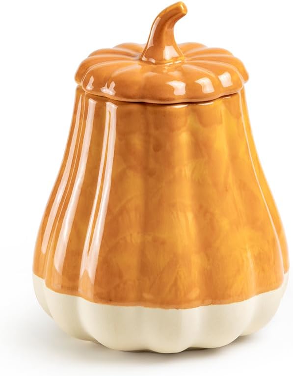 Fall Pumpkin Figural Reactive Glaze Jar with Silicone Seal Lid (Orange)