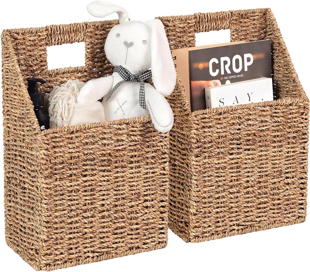 Wicker Hanging Storage Baskets (10.5"Lx6.5"Wx13"H), Set of 2 Wall Basket, Seagrass Basket, Wall Decor Baskets, Seagrass Woven Hanging for Organizing Files, Mails, Books, Accessories