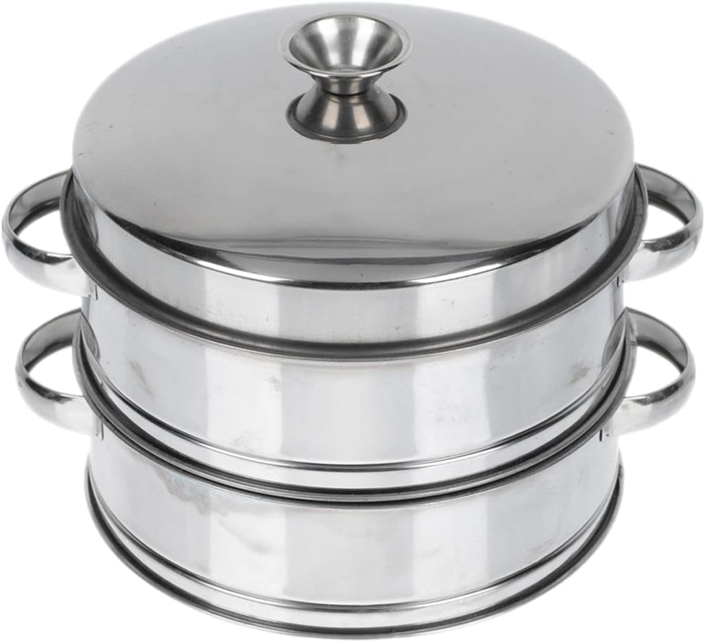 Steamer Insert Pans Stainless Steel Stackable Food Steamer Insert Pot Basket with Handles and Lid for Baking Steaming Dumplings Fish Vegetables Chicken Casseroles 24x21cm (Color : Silver, Size : 22x