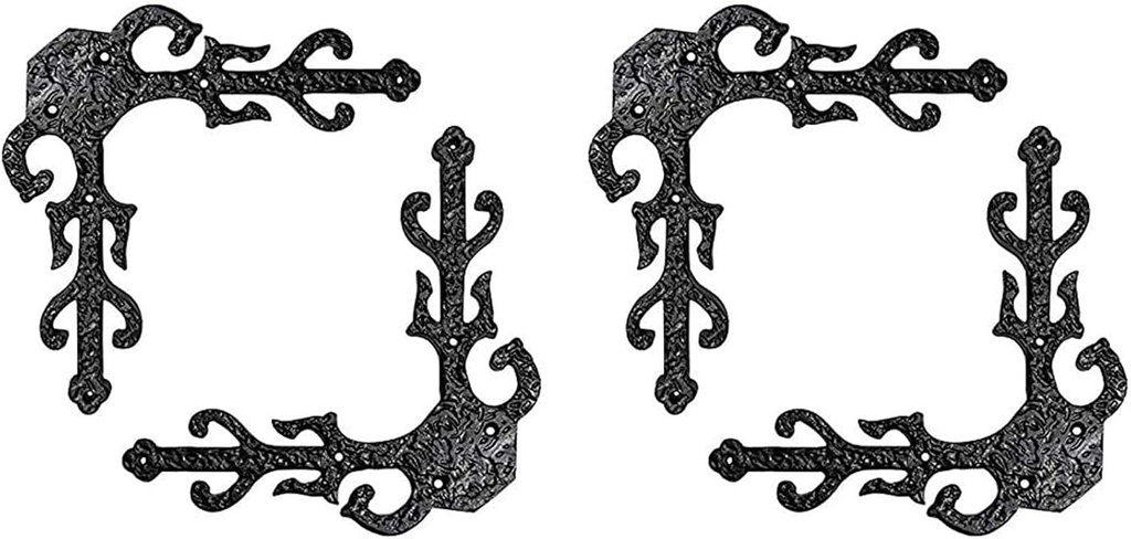 Adonai Hardware Gozan Decorative Heavy Duty Antique Cast Iron Dummy Corner Door Strap False or Faux or Dummy Front Hinges L-Brackets (Black Powder Coated) for Barn Wood Doors, Gates, Box, Trunks