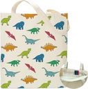 Colorful Cute Dinosaur Canvas Tote Bag Shoulder Zipper Pocket Aesthetic Women Teacher Lady Shopping Handbag Preppy College Book Reusable Grocery Work Storage Party Personalized Cloth Cotton