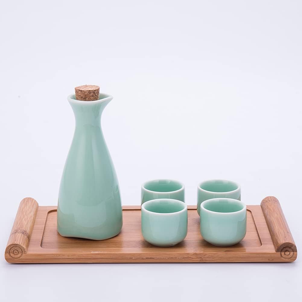 Refineness Sake Set, Japanese Style Ceramic Saki Set Traditional Japanese Pottery Set 6 Pcs/D/One Size Warmer(D)