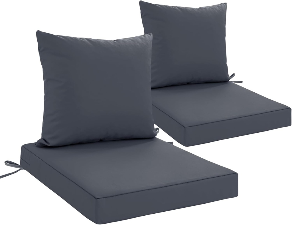 24x24 Inch Outdoor Cushions for Patio Furniture Set of 2, Waterproof Outdoor Chair Cushions w/Fade-Resistant, Removable & Machine-Washable Covers, Deep Seat Sofa/Couch Pads Replacement, Dark Grey