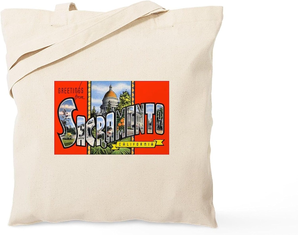 CafePress Sacramento California Greetings Tote Bag Natural Canvas Tote Bag, Reusable Shopping Bag