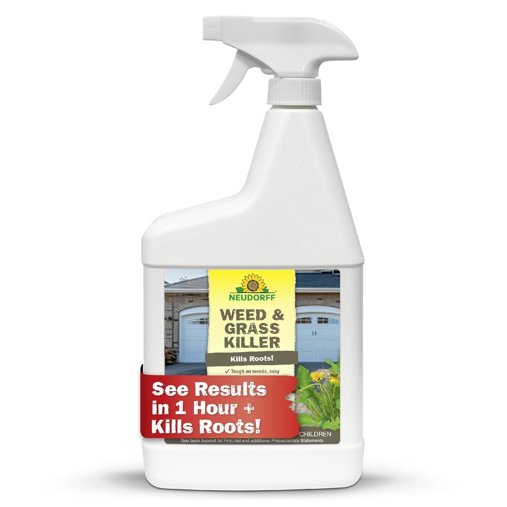 Neudorff Weed and Grass Killer, See Results in 1 Hour: Kills Weeds – Roots and All, Fast Acting Brush and Vine Killer with Non-staining Formula; Rainfast in 3 Hours Ready-to-Use Spray (32 oz).