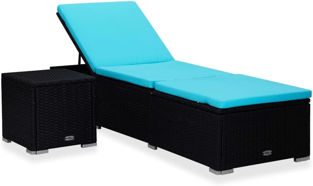 Lounge Chairs,Rattan daybed sunbed,Wicker Furniture for Patio, Backyard, Garden,Sun Lounger with Cushion and Tea Table Poly Rattan Blue