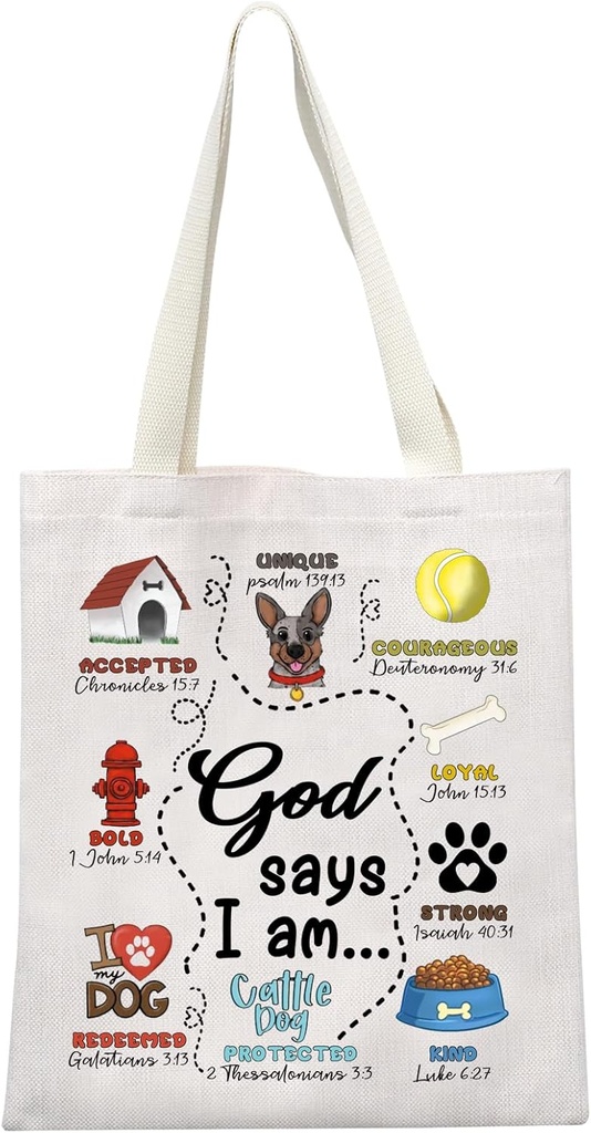 MEIKIUP Cattle Dog Mom Gift Cattle God Says I am Canvas Tote Bag Dog Owner Gift (God Cattl TB)