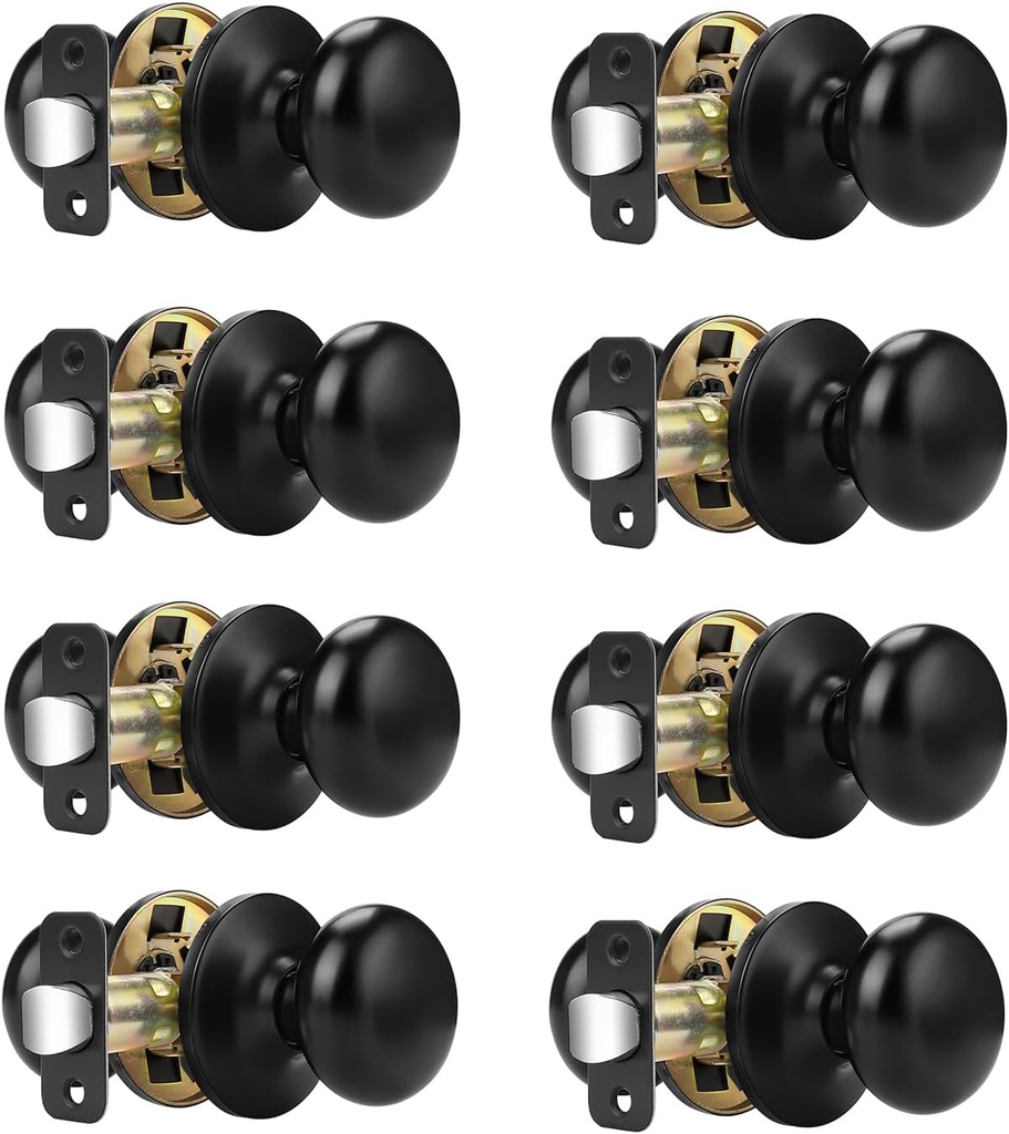 Probrico Passage Door Knobs Without Key Inside Black Closet Interior Keyless Door Knob No-Locking Door Handles 8 Pack
