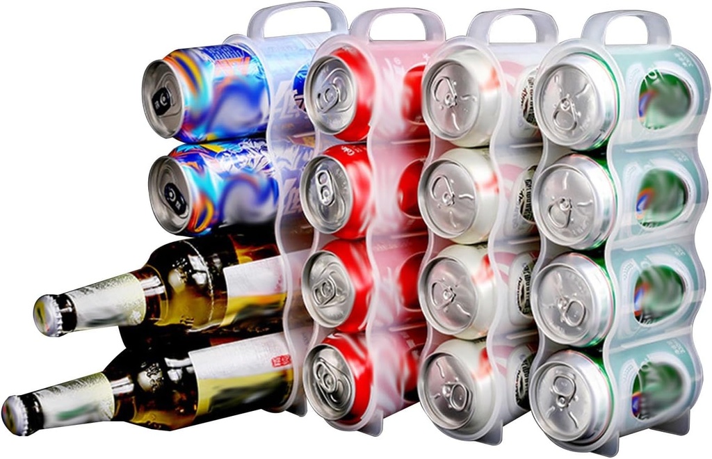 4 Pack Clear Can Organizer Rack For Refrigerator, Stackable Beverage Soda Can Drinks Storage Dispenser Holder For Refrigerator