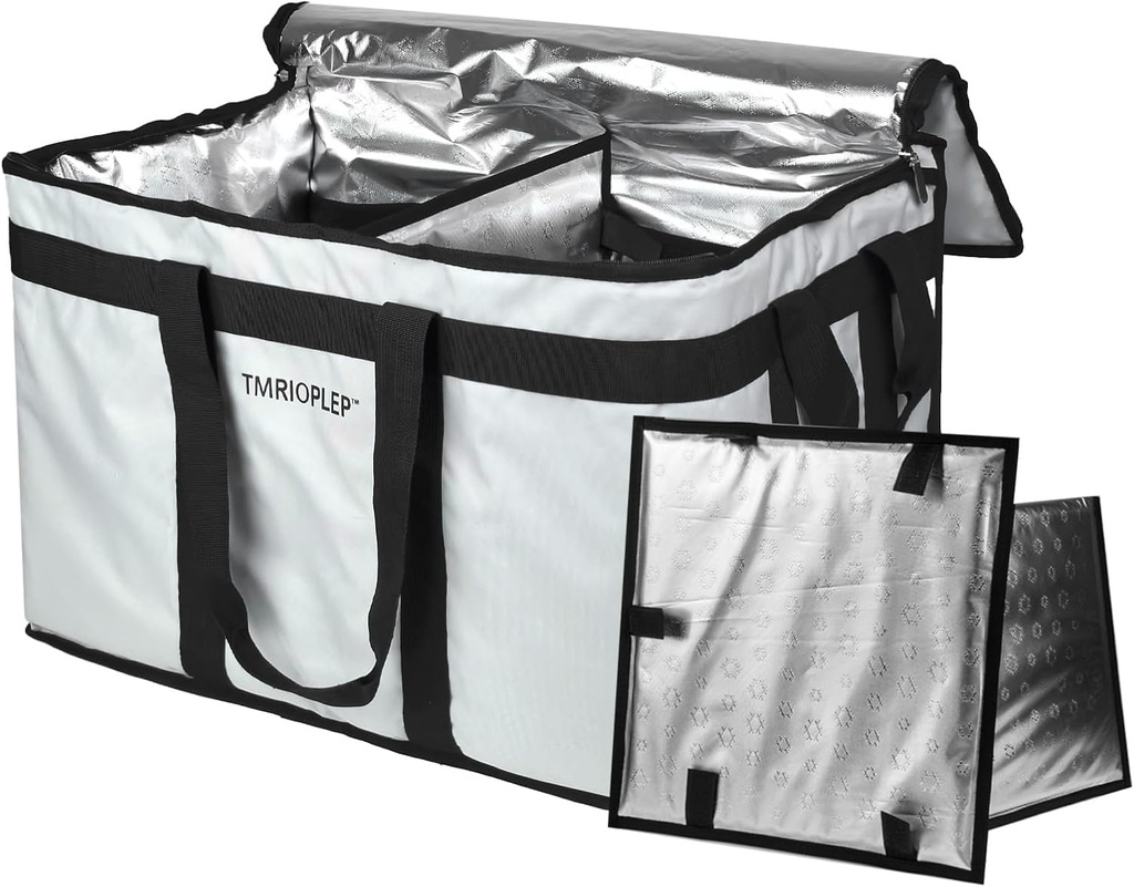 Food Distribution Insulated Bag, Insulated Cold Meal Bag with Attached Bottom and Divider for Hot and Cold Food Outside (Partitioned, Grye)
