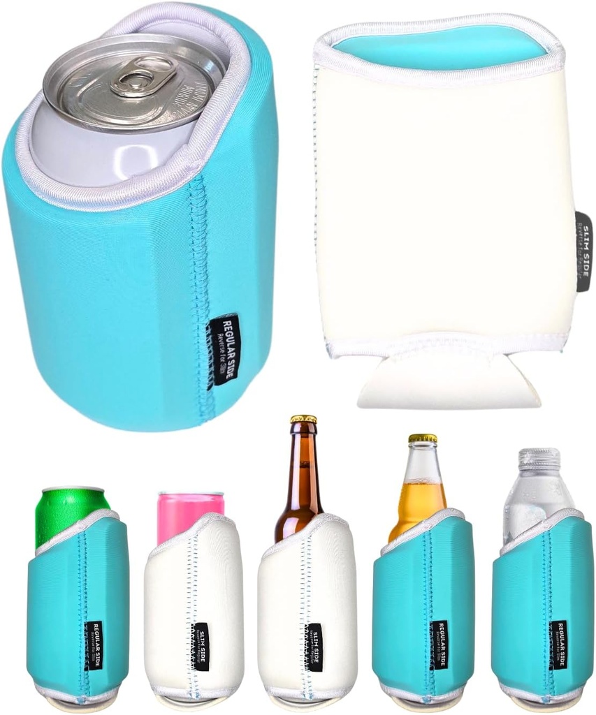 TahoeBay Universal Blank Can Coolers (8-Pack) Neoprene 4 in 1 Insulated Sleeves Fits 12 oz Beer Cans and Bottles, Slim, 16oz Drinks, Water, Blanks for Sublimation, Vinyl, DTF (Aqua/White)