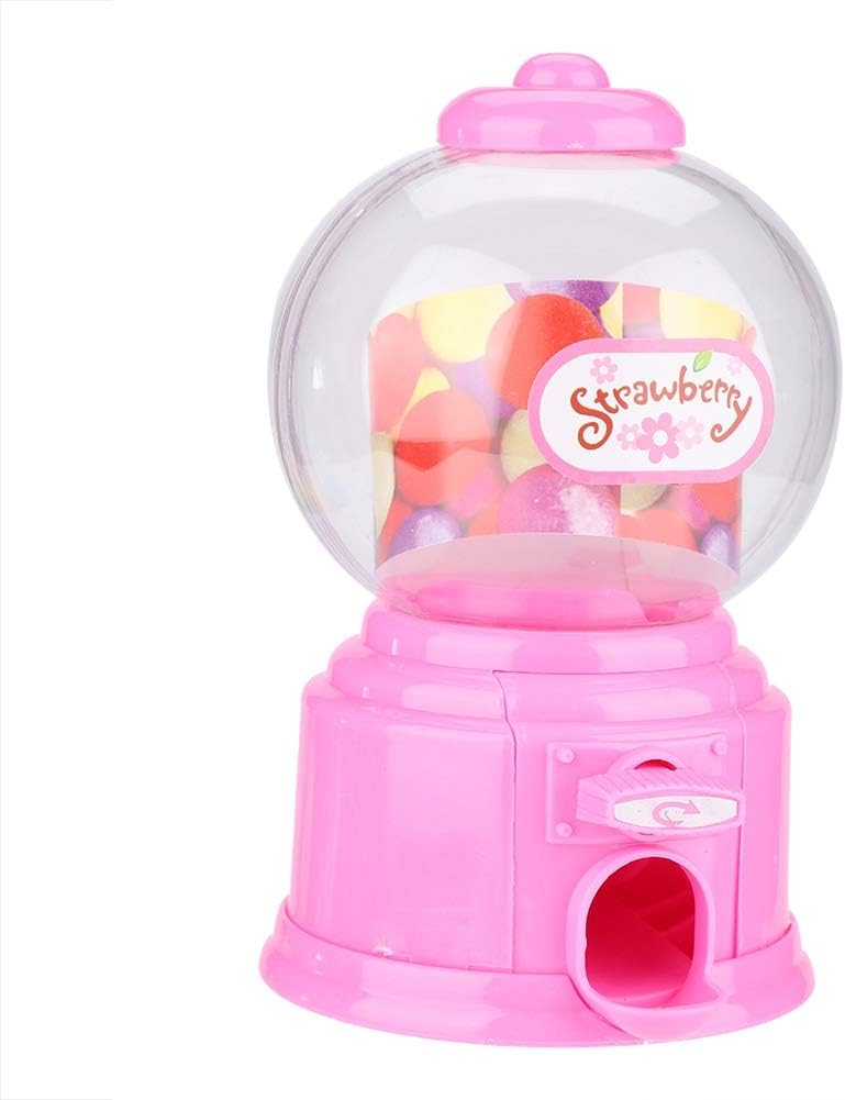 Fdit Portable Children Candy Machine Plastic Mini Gumballs Dispenser Kids Kindergarten Gift(Pink)