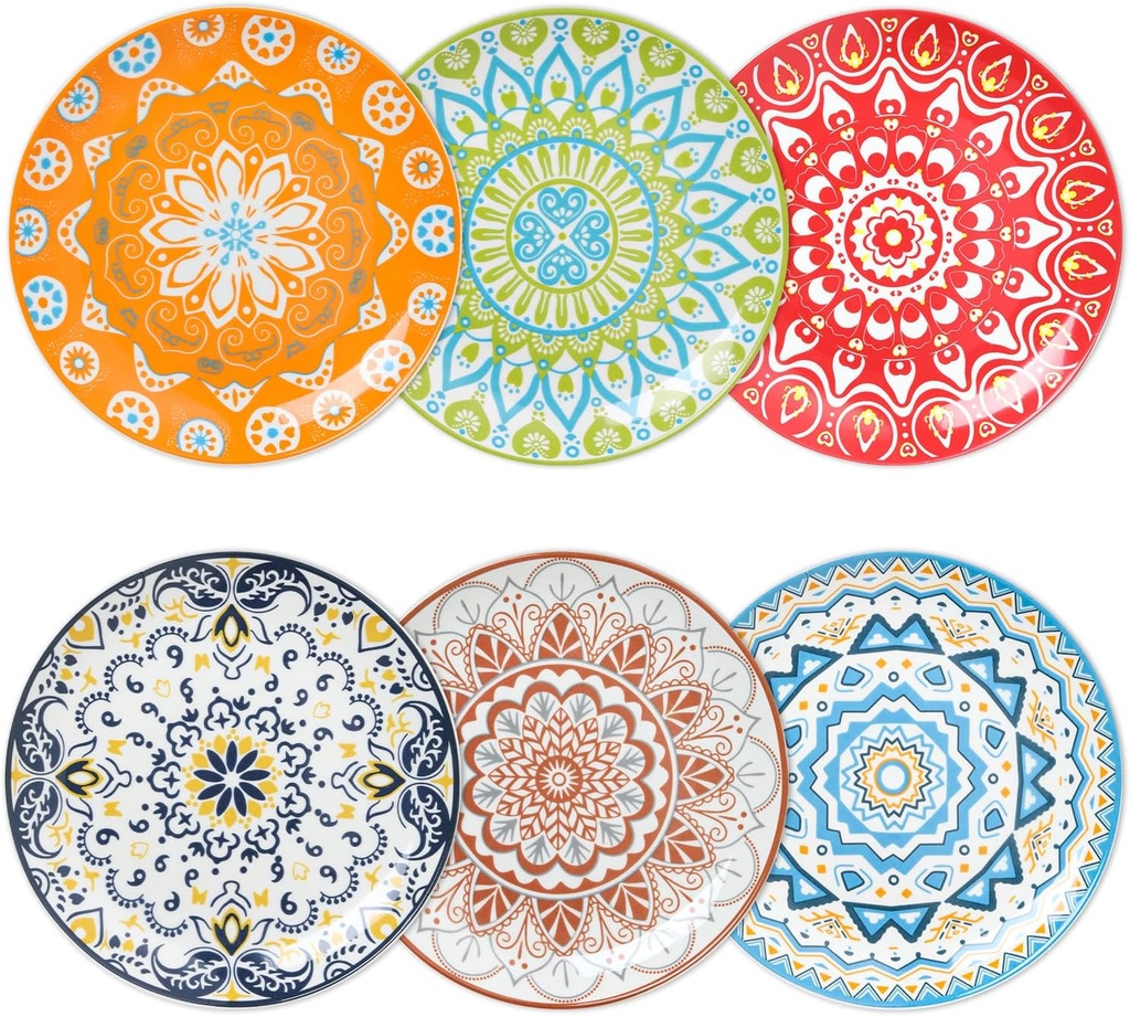 HAPPY KlT Ceramic Dinner Plates Set of 6, 10.5" Dessert Dish Set Microwave Oven&Dishwasher Safe Porcelain Dinnerware Kitchen Serving Dishes