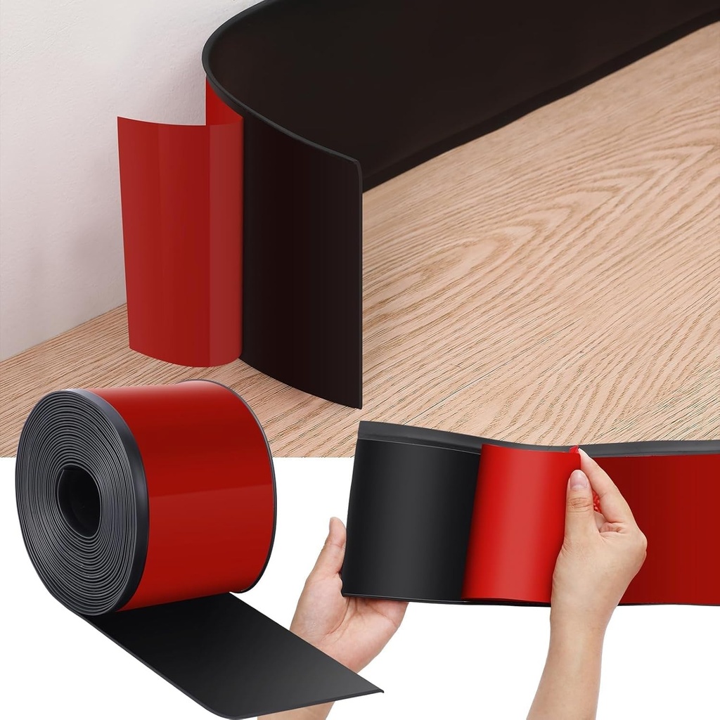 Rubber Baseboard.Baseboard Trim.(W) 5 Inch (L) 20 ft- Black - Peel and Stick Baseboard Trim-Flexible molding Trim.Vinyl Baseboard.Cove Base.Wall Trim - Baseboard
