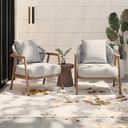 Christopher Knight Home Vine Iron Patio Club Chair Set of 2, Outdoor Accent Chair with Cushions, Wooden Patio Armchair, Ergonomic Comfy Reading Chair for Balcony, Backyard, Garden, Teak Finish