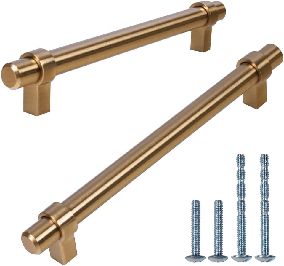 Gold Brushed Cabinet Handles,10 Pack,Brass Cabinet Pull,Drawer Handles Furniture Dresser Golden Pulls,Champagne Bronze Cabinet Pulls (7-1/2" Inch (192mm))