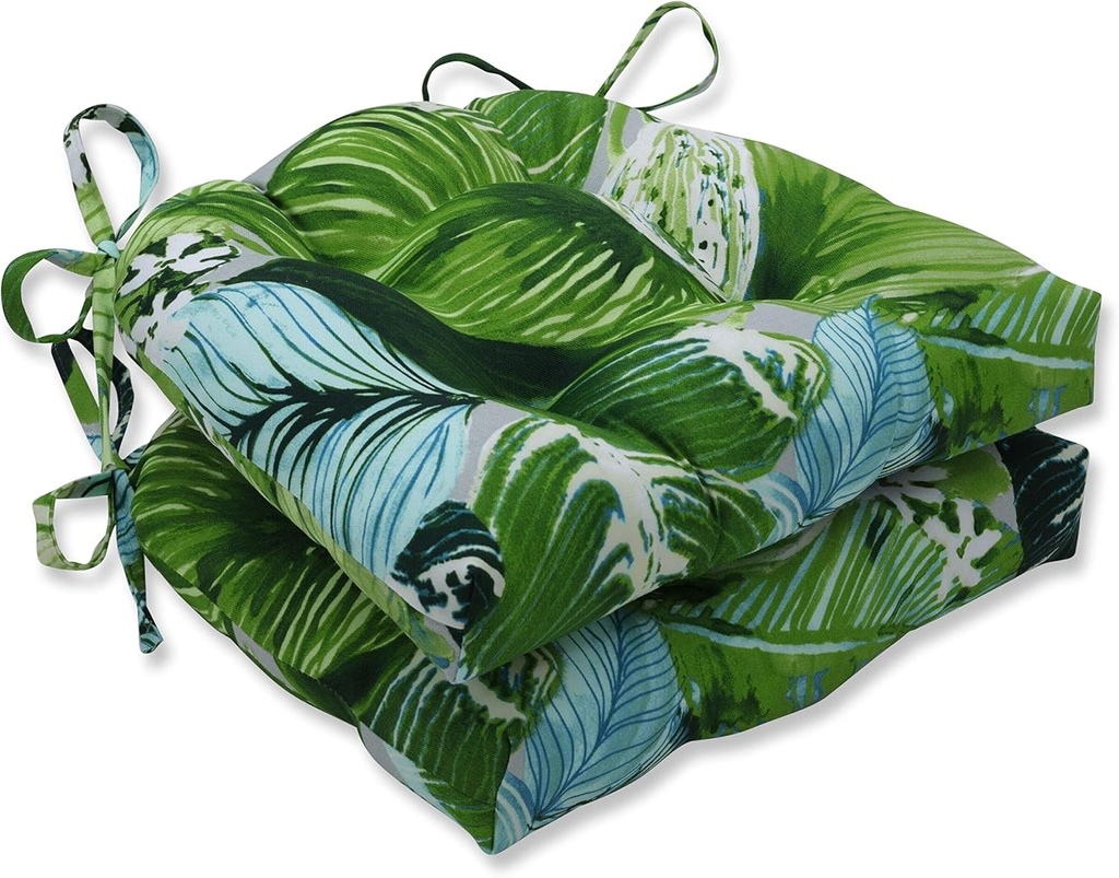 Pillow Perfect Outdoor/Indoor Chair Pads, 15.5" x 16", Green Lush Leaf Jungle 2 Count
