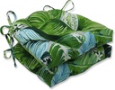 Pillow Perfect Outdoor/Indoor Chair Pads, 15.5" x 16", Green Lush Leaf Jungle 2 Count