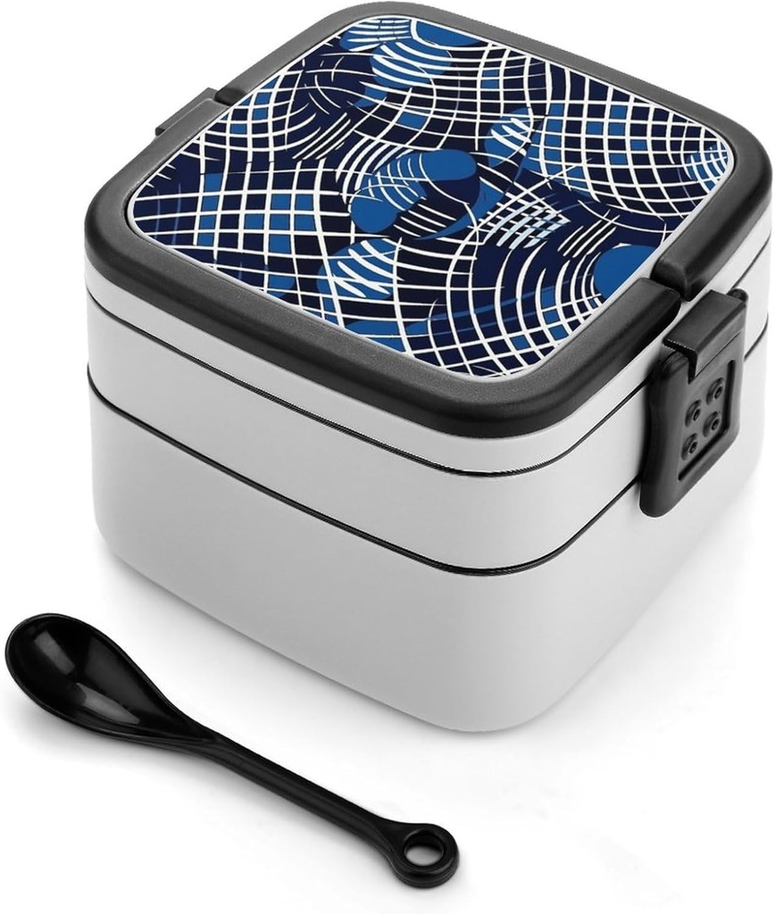 Plaid with White Stripes Bento Box Adult Lunch Box All-in-One Lunch Containers with Removable Compartments Double Layer Bento Lunch Box with Spoon And Handle Stackable Lunchbox