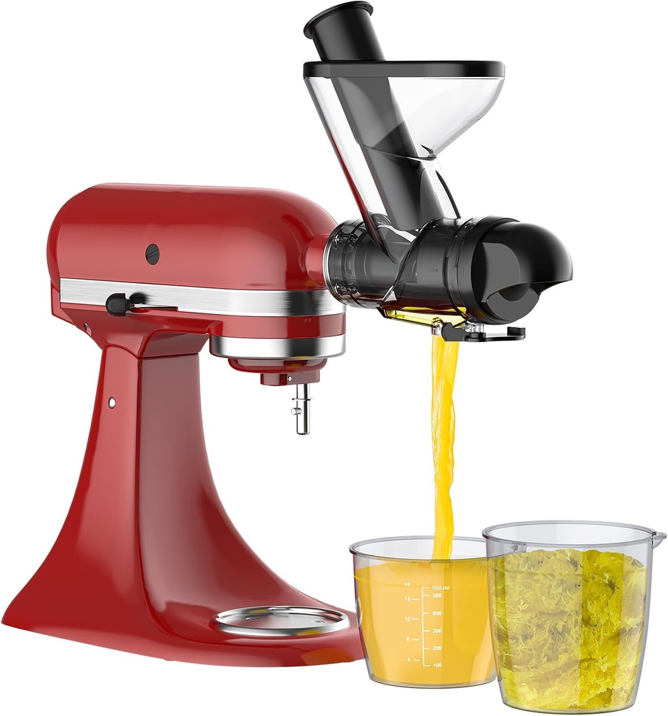 Masticating Juicer Attachment for KitchenAid Stand Mixer, Masticating Juicer, Slow Juicer Attachment for Kitchen Aid with Dual Feed Chute and Push Rod for Vegestables Fruits By HOZODO