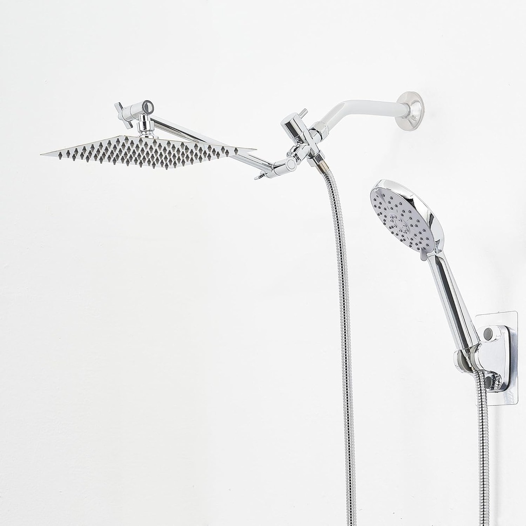 Shower Heads with Handheld Spray Combo High Pressure Rainfall 10" Shower Head with Handheld Spray and Adjustable Extension Arm, Bathroom Shower Combo with Hose, Chrome