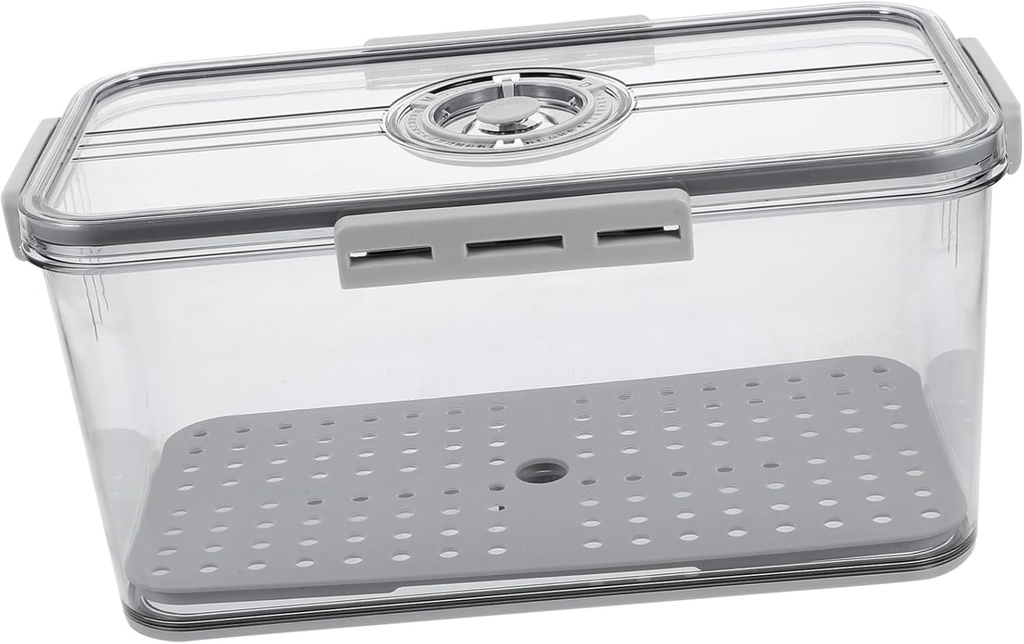 Cabilock Airtight Vegetable Fruit Container with Timing Recording Lid and Removable Drain Tray Sealed Food Storage Box for Refrigerator and Freezer Kitchen Organization