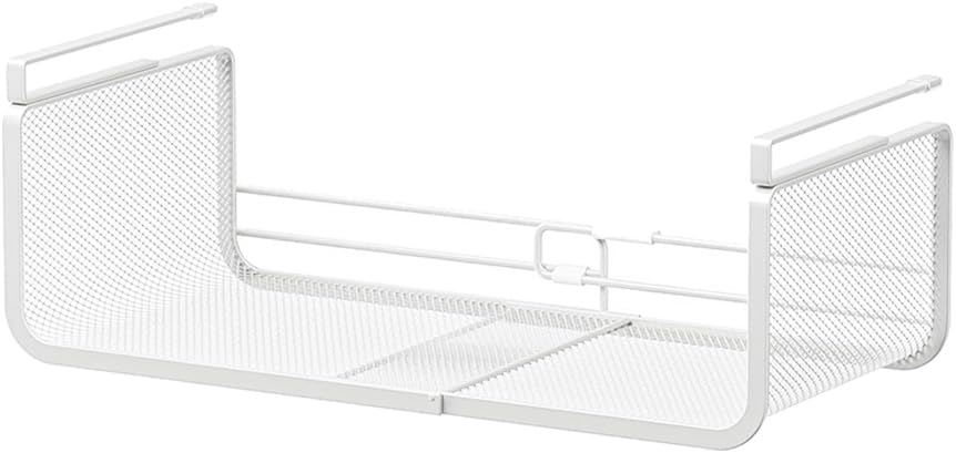 Expandable Under Shelf Basket Organizer, Under Shelf Storage, Hanging Baskets Under Cabinet for Pantry Kitchen Cupboard Desk Counter Bookshelf Space Saver Heavy Duty Slide-in (white, 1 Pack)