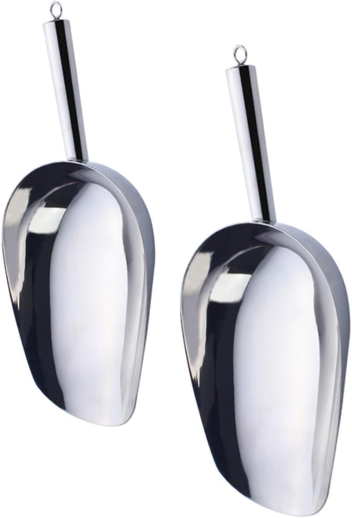 KICHOUSE 2pcs Stainless Steel Household Scoops Rice Cereal Shovels Ergonomic Handle Easy to Clean Kitchen Tools for Ice Nuts Flour and More Silver