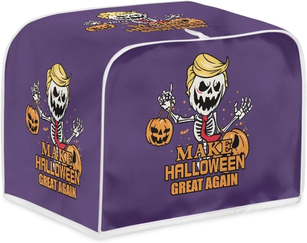 Funny Skeleton Jack-o'-lantern Toaster Covers 4 Slice Bread Maker Covers Bakeware Protector,Cartoon Trump Bread Toaster Cover Keep Home Kitchen Clean Halloween Decor (Purple)