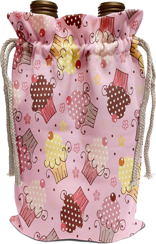 3dRose TNMGraphics Food and Drink - Cupcakes in Pink - Wine Bag (wbg_35916_1)