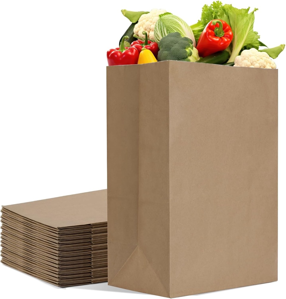 Mesha Paper Grocery Bags 12 x 7 x 17 Inches 25Pcs Bulk, Heavy Duty 60 Lbs Kraft Brown Paper Bag, Large Grocery Kraft Sacks -Takeout, Restaurant, Retail, Shopping