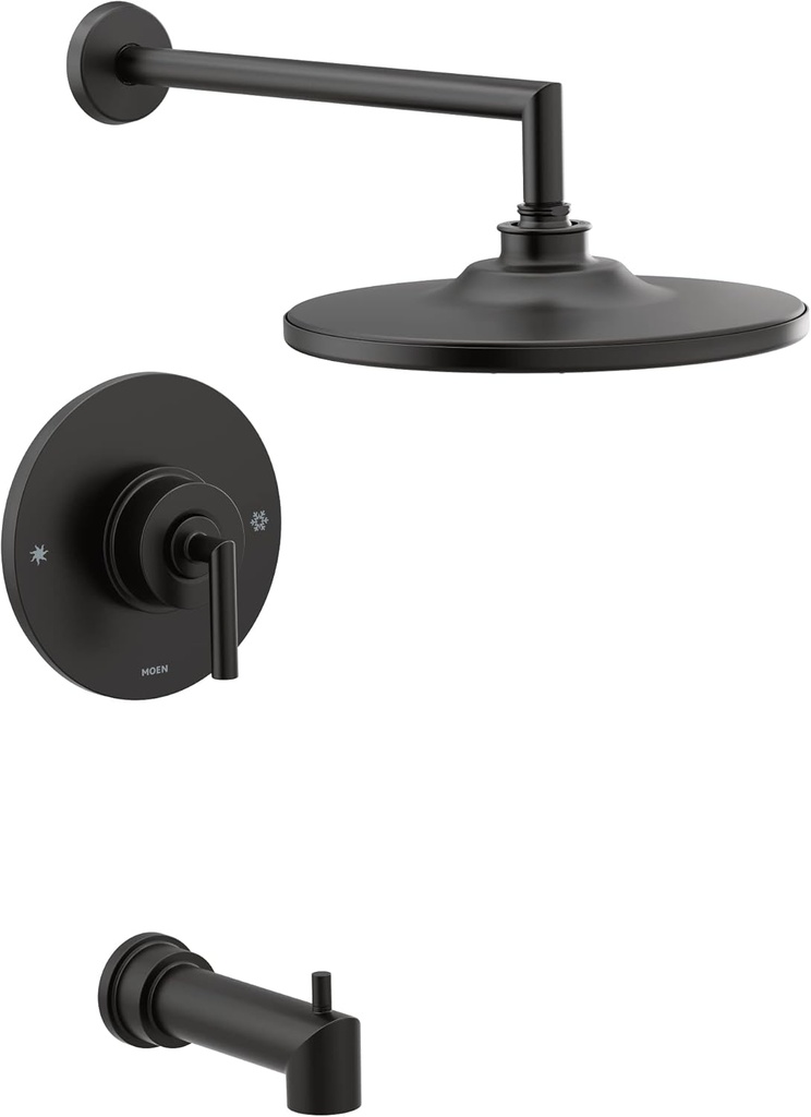 Moen TS22003EPBL Arris Posi-Temp Pressure Balancing Modern Tub and Shower Trim Kit with 10-Inch Eco-Performance Rainshower, Valve Required, Matte Black