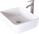 eclife Bathroom Ceramic Sink Bowl Classic White Rectangle Porcelain Vessel Sink and Faucet Combo for Bathroom Countertop Bowl Sink & Chrome Pop Up Drain (T03)