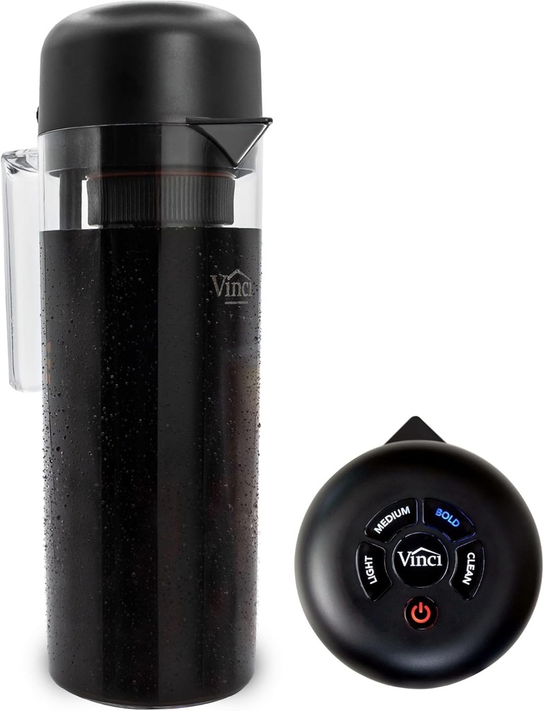 VINCI Express2 Electric Cold Brew Coffee Maker: 37 oz., Fast, Customizable, Low-Acid Brews with Patented Circle Flow Technology Digital Controls, 3 Brew Settings, Self-Cleaning Function